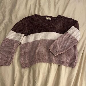 Pink Rose V-Neck Sweater in Brown, Cream, and Pink